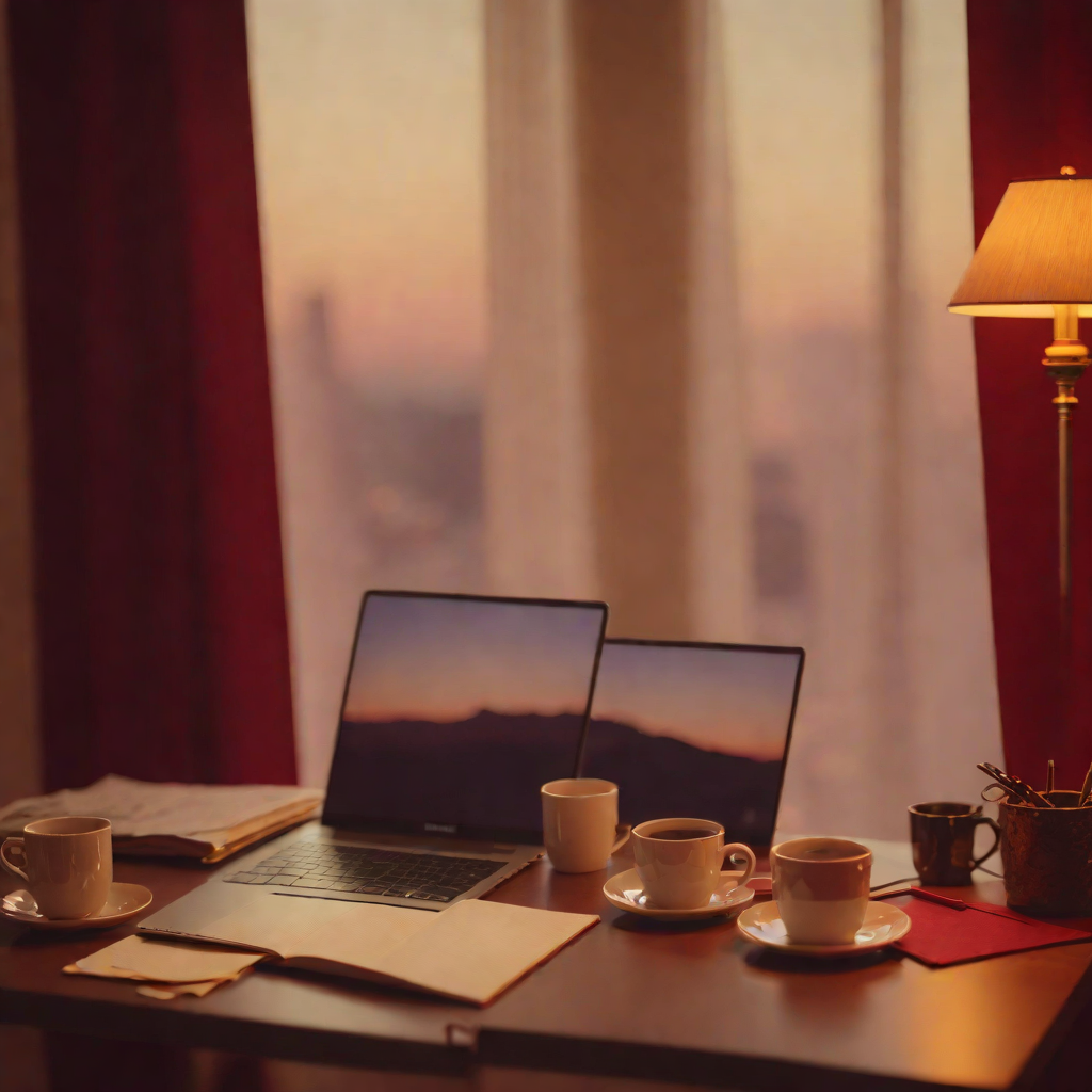A developer's desk at dusk with laptop glow, notebook and warm lamplight — the Winkler Web Design builder who stays with your site
