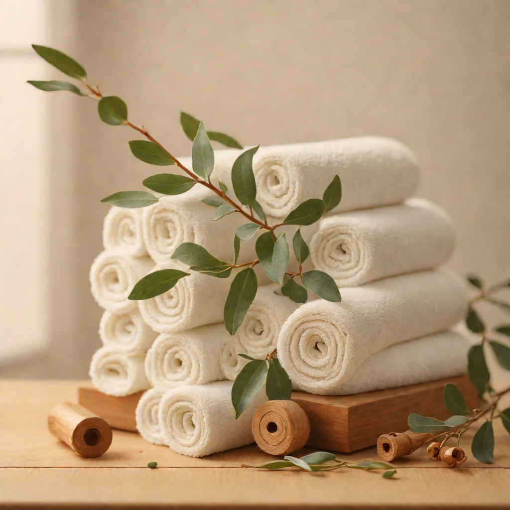 Rolled white towels with eucalyptus on a light wooden spa bench — the Avalon Day Spa & Barber case study, a Winkler business we are rebuilding